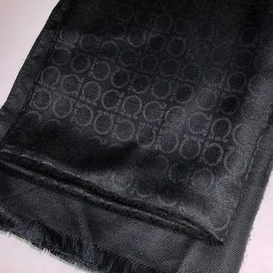 Salvatore Ferragamo Silk Wool Black Monogram Scarf